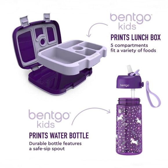 Bentgo Plastic Purple Unicorn Lunch Box with Water Bottle - Picture 5 of 6